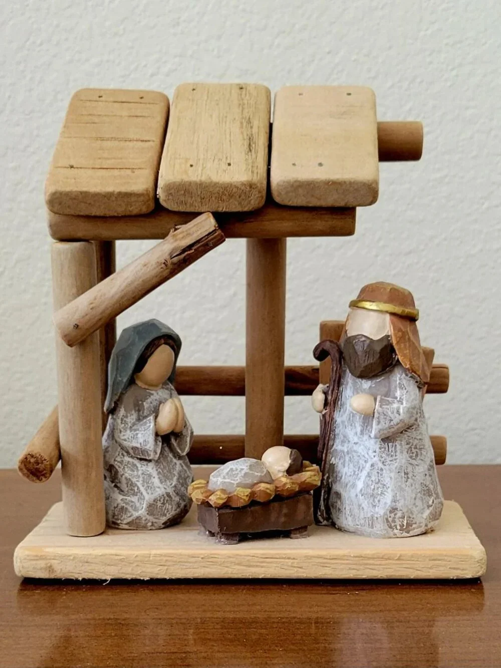 Miniature Wooden Nativity Set Holy Family Rustic Christmas Tabletop Tree Decor